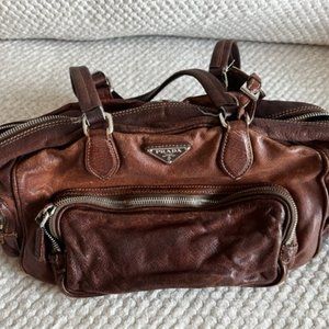 PRADA BROWN LEATHER Bucket Bag